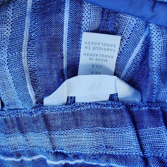 H&M Linen Blend Shorts Women's Blue White Striped Zip Button 3.5" In Size 4 - Picture 6 of 9